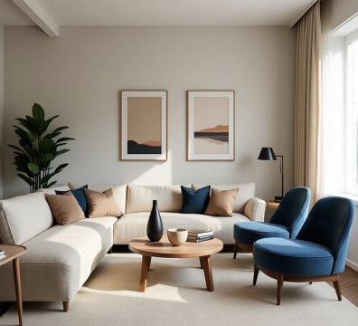 Elegant Beige and Blue Living Room Ideas for Modern Homes #94